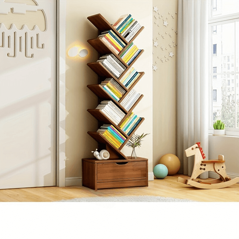 Regał Drewniany Pionowy TreeShelf – Półki Ukośne do Salonu 7