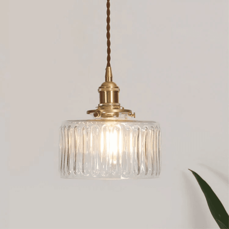 Japońska vintage mosiężno-szklana okrągła lampa wisząca 2