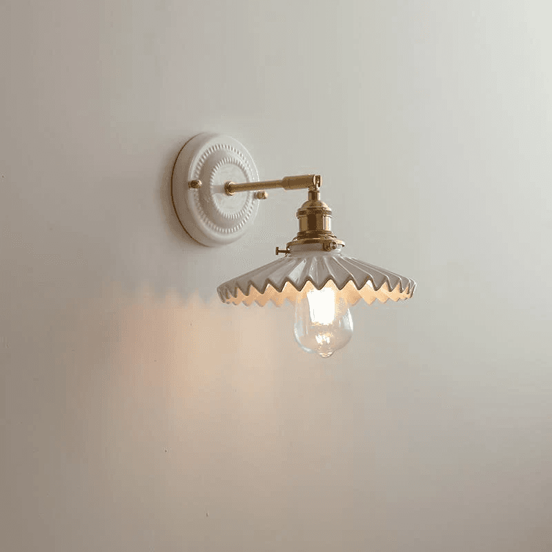 Vintage Japońska Ceramiczna Mosiężna 1-Punktowa Lampa Ścienna 2