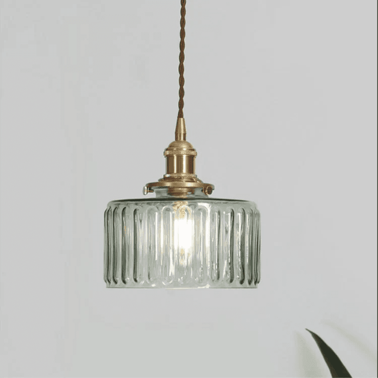 Japońska vintage mosiężno-szklana okrągła lampa wisząca 3