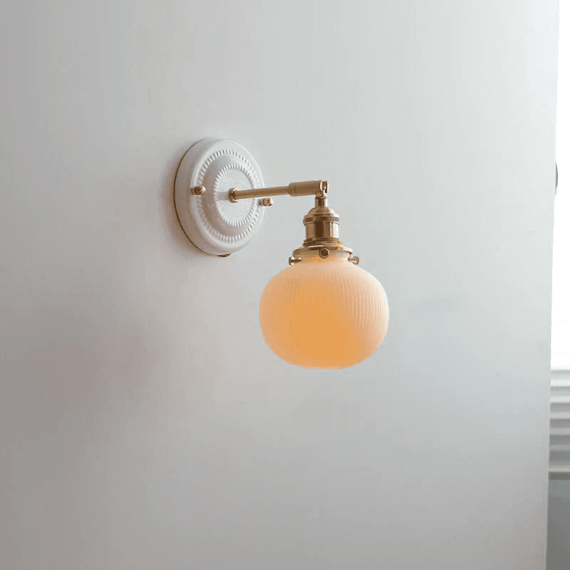 Vintage Japońska Ceramiczna Mosiężna 1-Punktowa Lampa Ścienna 3