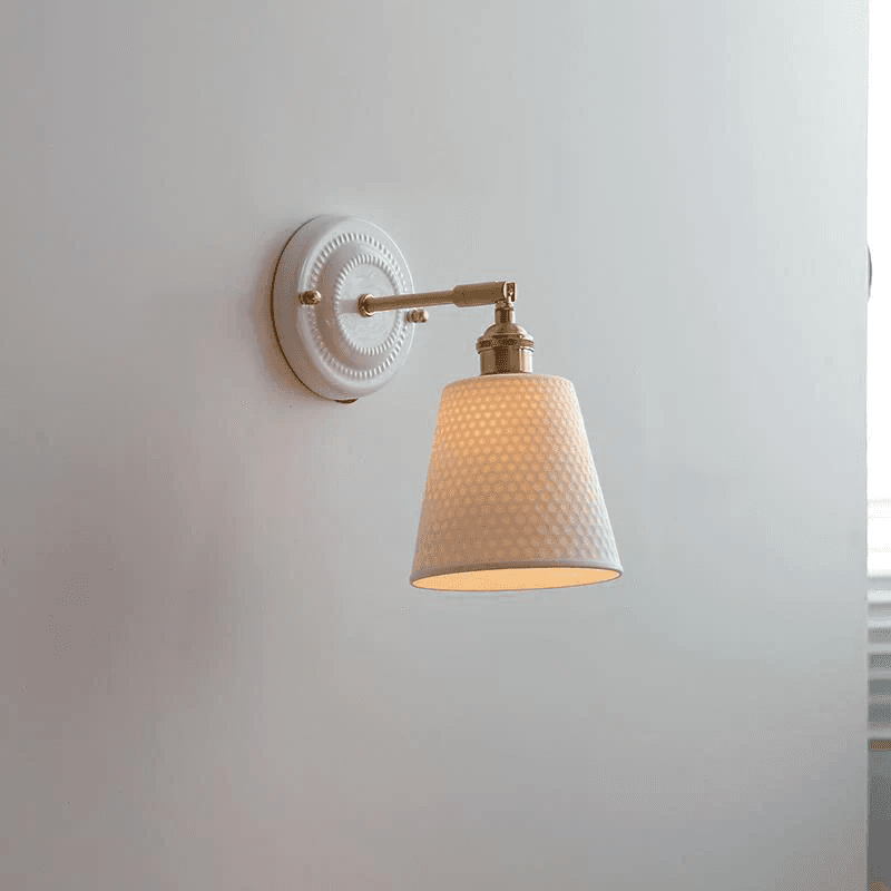 Vintage Japońska Ceramiczna Mosiężna 1-Punktowa Lampa Ścienna 5