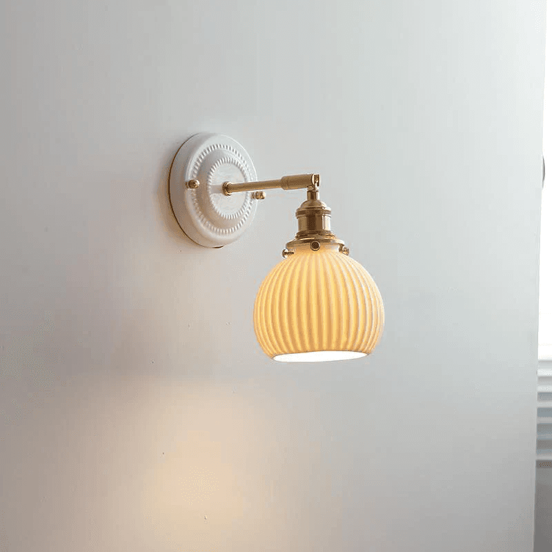 Vintage Japońska Ceramiczna Mosiężna 1-Punktowa Lampa Ścienna 11