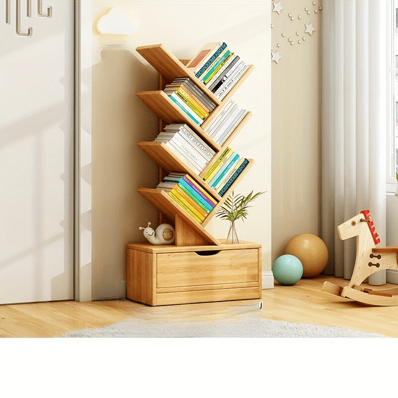 Regał Drewniany Pionowy TreeShelf – Półki Ukośne do Salonu 3