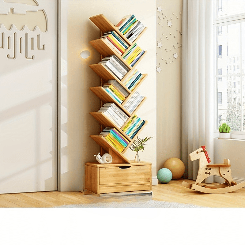 Regał Drewniany Pionowy TreeShelf – Półki Ukośne do Salonu 6