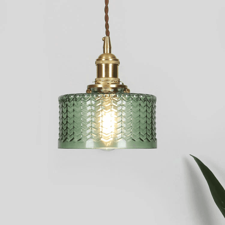 Japońska vintage mosiężno-szklana okrągła lampa wisząca 4