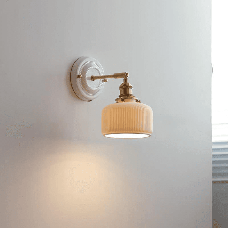 Vintage Japońska Ceramiczna Mosiężna 1-Punktowa Lampa Ścienna 4