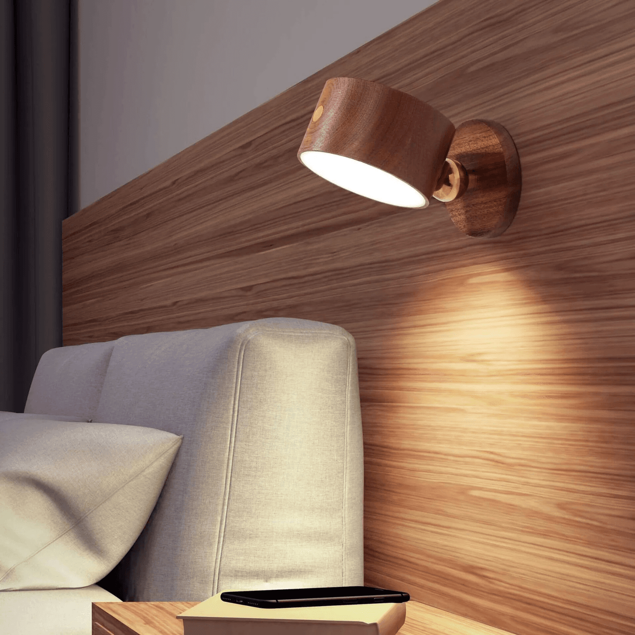 Prosta drewniana lampa nocna LED z dotykowym włącznikiem 2