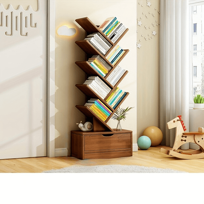 Regał Drewniany Pionowy TreeShelf – Półki Ukośne do Salonu 2