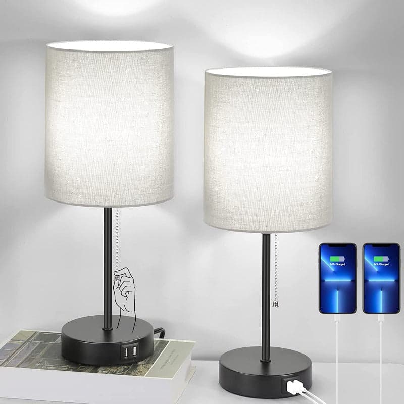 Lampki Nocne z USB i Gniazdkiem – Zestaw 2 Lamp do Sypialni
