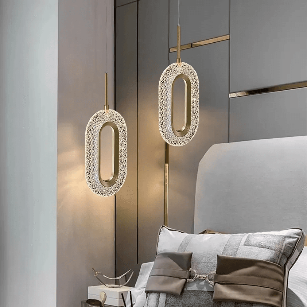 Lampa wisząca z owalnym złotym pierścieniem 1-świetlne oświetlenie LED z regulowanym kablem