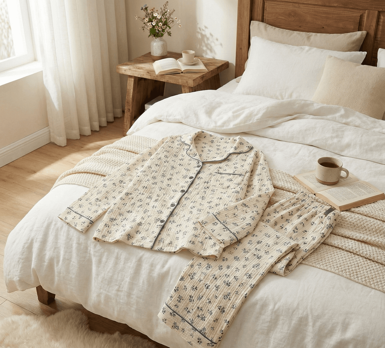 Piżama Flora Damska | 100% Muślin Bawełniany