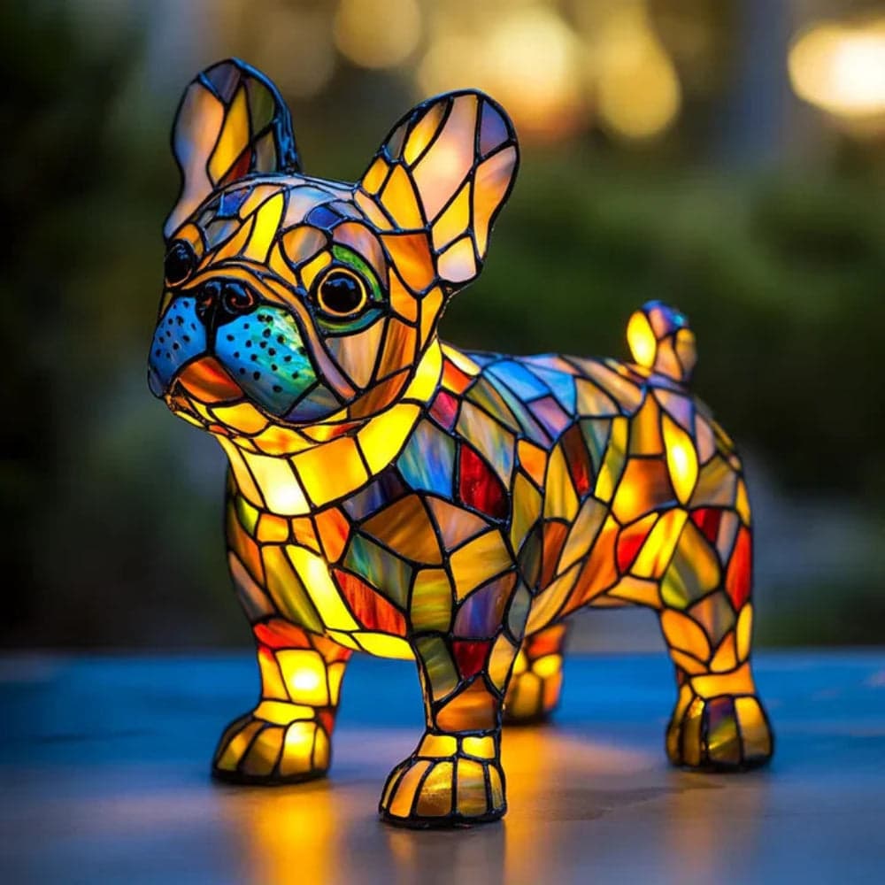 Lampa Stołowa Witraż Pies Tiffany – Dekoracyjne Oświetlenie do Salonu