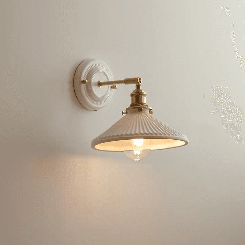 Vintage Japońska Ceramiczna Mosiężna 1-Punktowa Lampa Ścienna