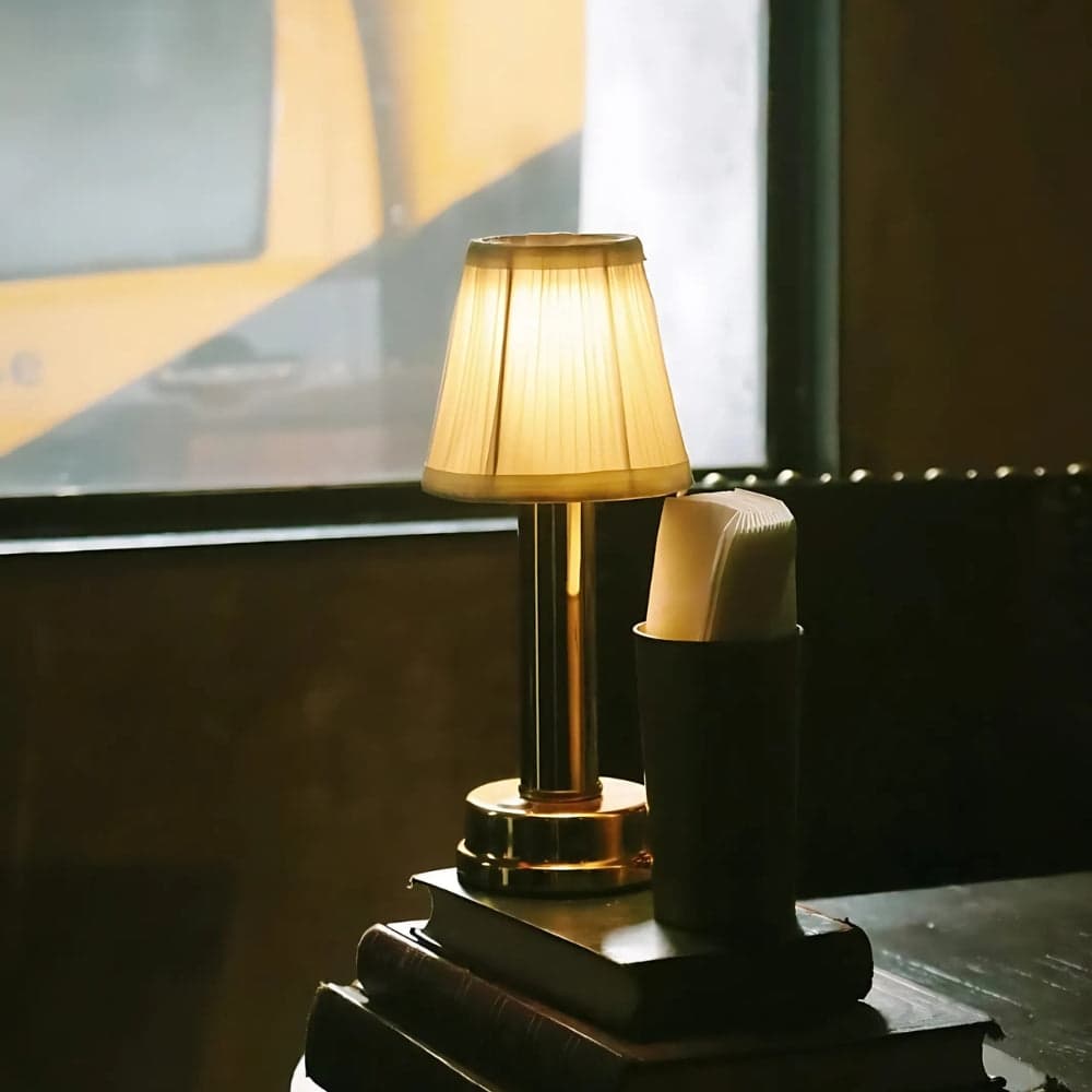 Lampa Stołowa Retro Bezprzewodowa z Plisowanym Odcieniem | Dimmable, Aluminium, Lampy Stołowe do Salonu
