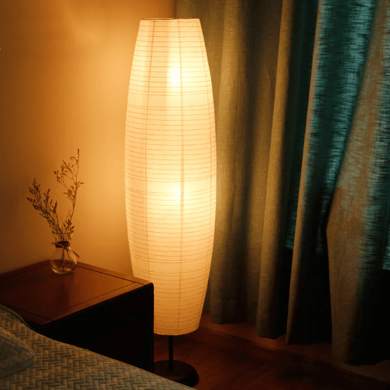 Nordycka minimalistyczna stojąca lampa podłogowa z kloszem z papieru ryżowego