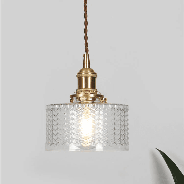 Japońska vintage mosiężno-szklana okrągła lampa wisząca