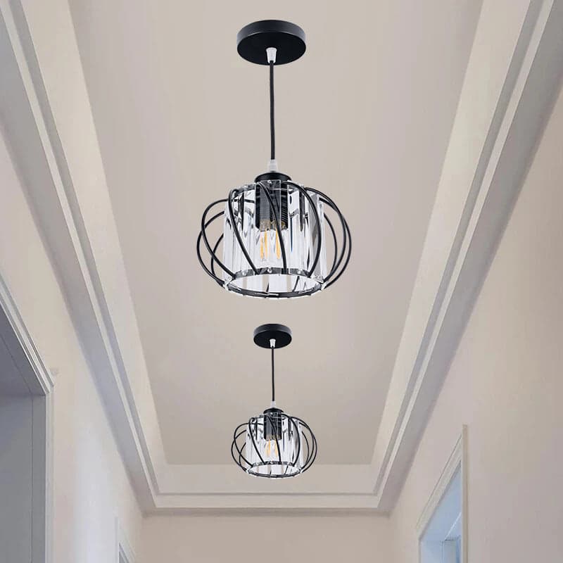 Lampa Wisząca Szklana Kula z Metalową Ramą | Nowoczesna Lampa do Salonu