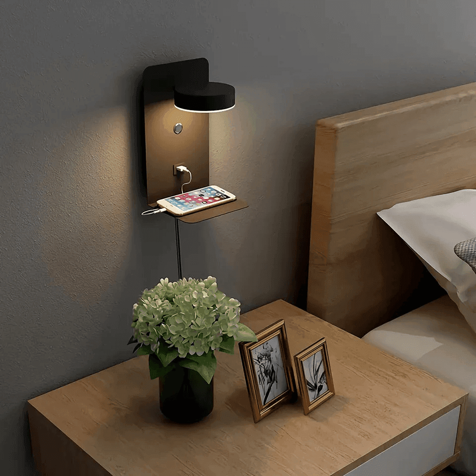 Lampka Ścienna z Półką i USB | Funkcjonalne Oświetlenie 0.5kg dla Dzieci