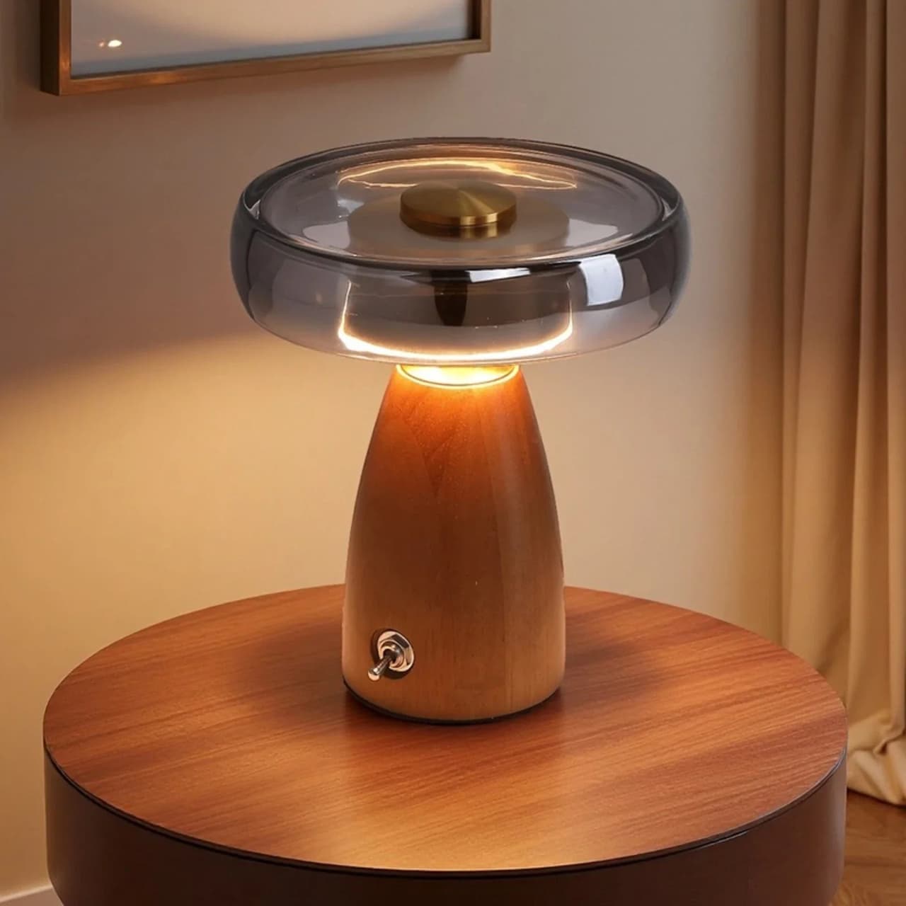 Lampa Stołowa Szklana | Drewniana Podstawa, 1.5 kg